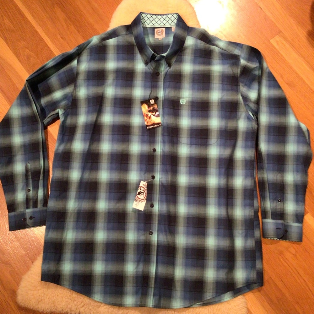 Cinch blue plaid western button down shirt